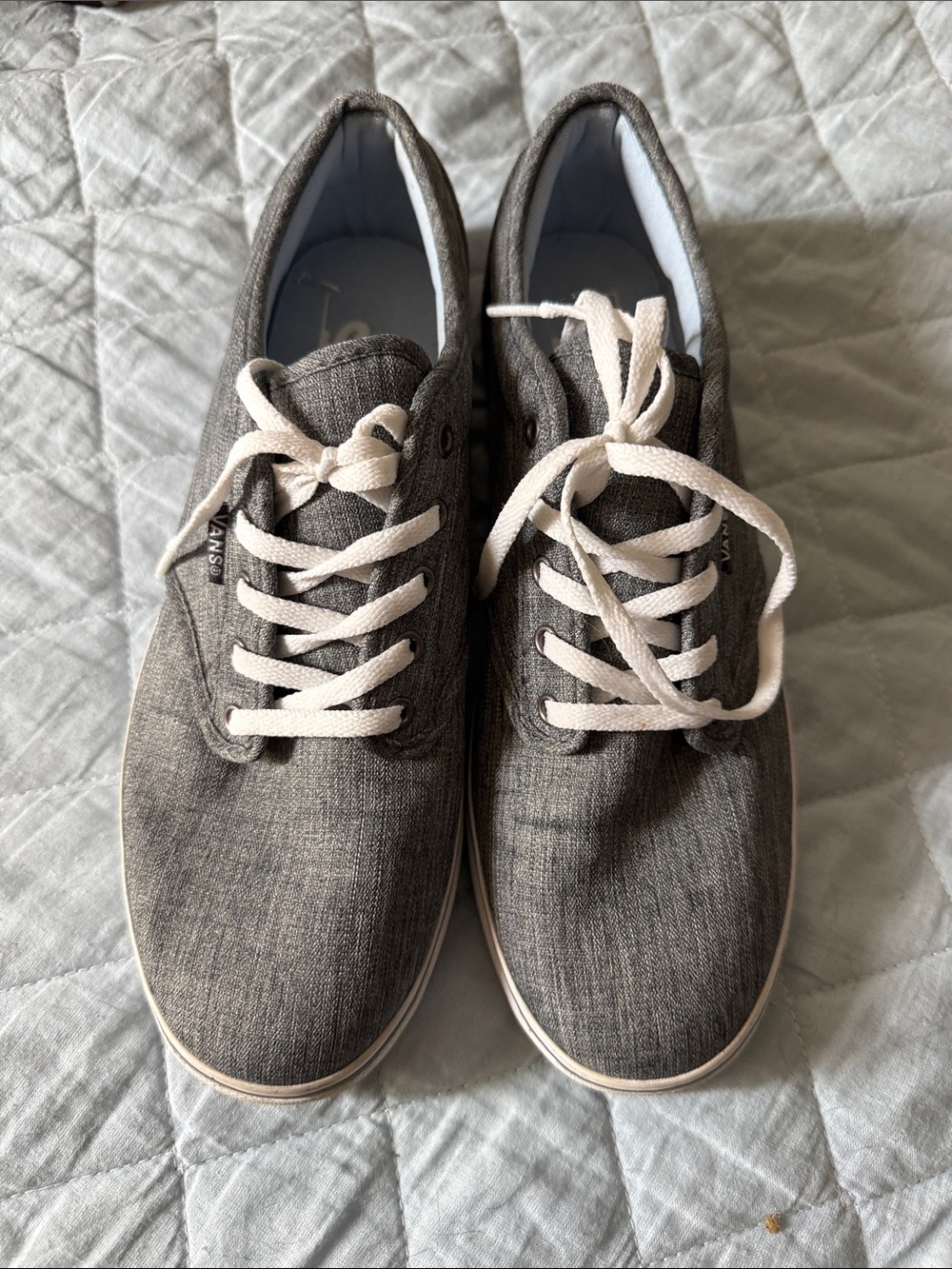 Vans Gray Canvas Low-Top Sneakers with White Laces